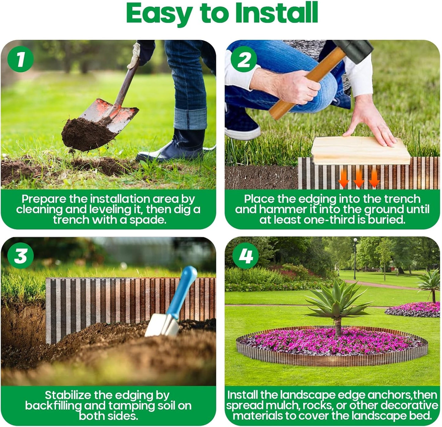 Corrugated Metal Garden Edging, Sturdy Tall Landscape Edging Borders, Perfect DIY for Flower Beds, Lawn and Pathway,Tree Surrounds,Paver Edges (Pre-Rusted, 8"×20FT)