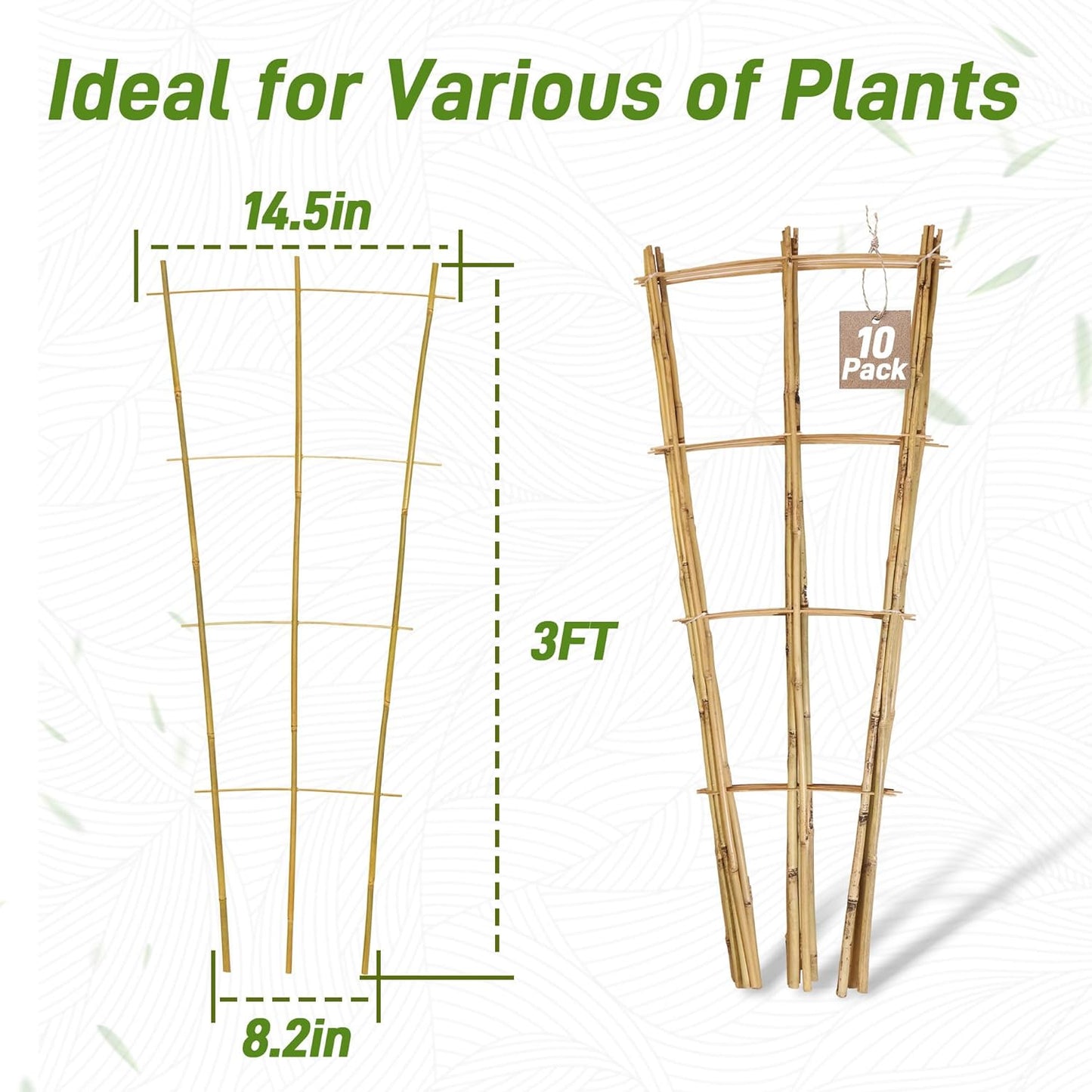 Avalution 10 Pack Bamboo Trellis for Climbing Plants, 3 FT Garden Ladder Trellis for Potted Plants Indoor, Fan-Shaped Small Plant Support Trellis for Houseplants Ivy Hoya Vine Monstera