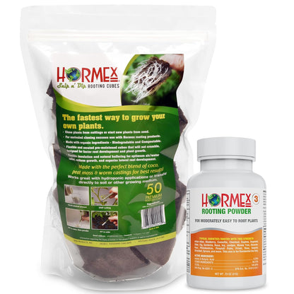 Hormex Rooting Powder #3 & Rooting Cubes Combo - Rooting Hormone for Semi-Softwood Cuttings & Organic Peat Moss Coco Plugs - Fast, Healthy Root Growth for Propagation, Hydroponics, & Seed Starting