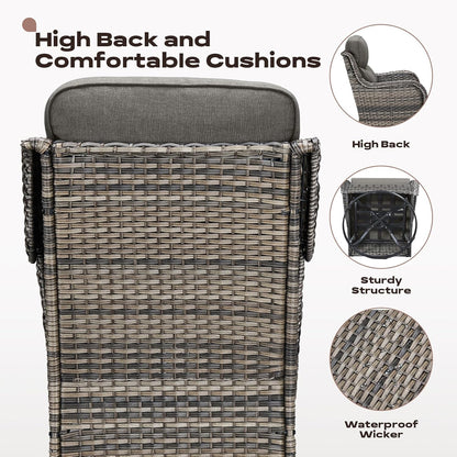 6 Piece Outdoor Patio Swivel Rocker Chairs, Waterproof Wicker, High Back, Deep Seating, Wide Armrest, Upgraded 6 inch Thick Cushions, Side Table, Ideal for Deck Porch Yard, Mixed Grey/Grey