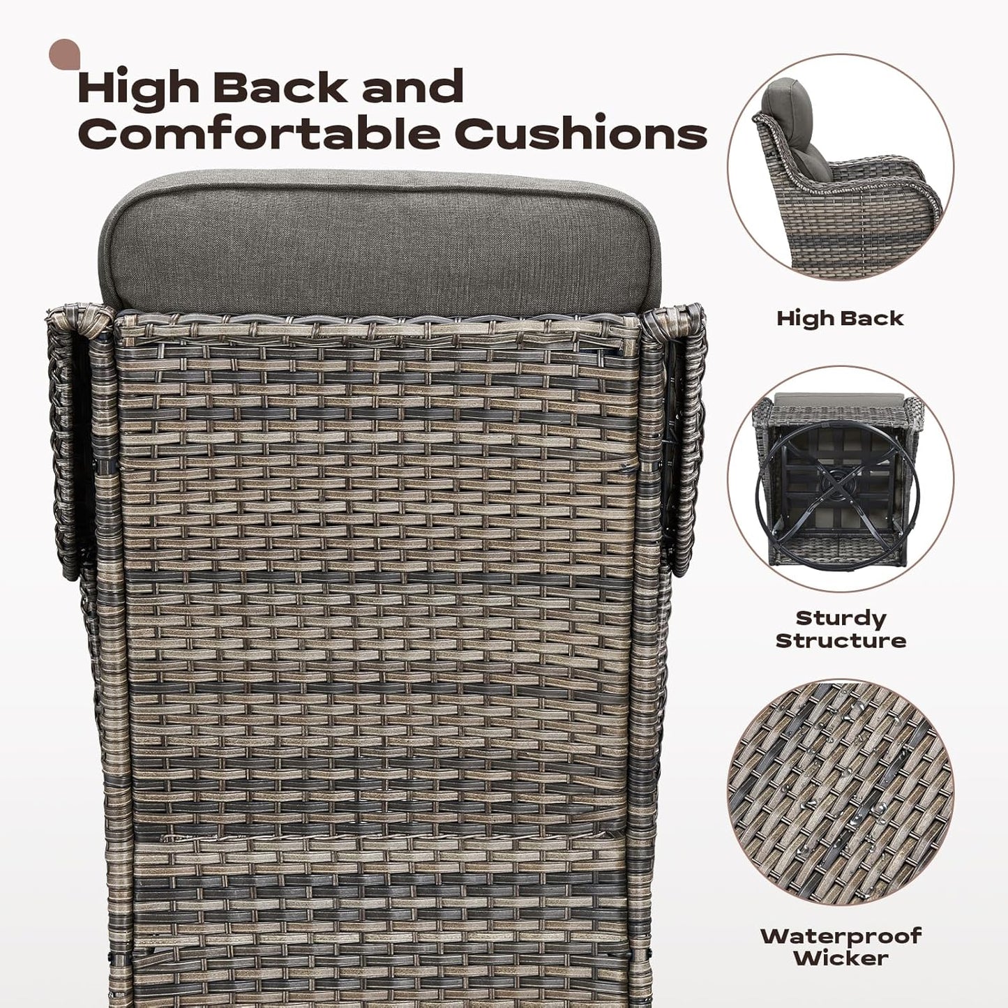 Wicker Outdoor Patio Furniture Set - 6 Piece Patio Conversation Sets with Swivel Rocker Chairs, Ottomans, Sofa and Table, 6 inch Cushions, Deep Seating, for Porch Deck Mixed Grey/Grey