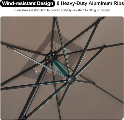 PURPLE LEAF 8' X 8' Left-right Tilting Outdoor Patio Umbrella Swivel Offset Cantilever Heavy Duty Rectangle Aluminum Umbrella with UV Resistant for Deck Pool Patio Backyard, Ash Mocha