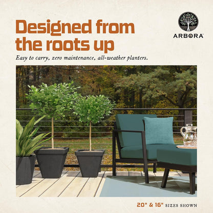 ARBORA 16" Mykonos Square Polyresin Indoor and Outdoor Planter with Classic Black Finish - Durable, Weatherproof, Lightweight, Large Plant Pot for Patio, Garden, Deck, Entryway