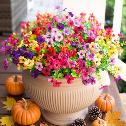 Artificial Flowers for Outdoor Indoor Garden Home Decoration, Faux Flower Daisy with Eucalyptus Leaves Fake Plants Greenery Boxwood Porch Patio, 12 Bundles (6 Multicolor)