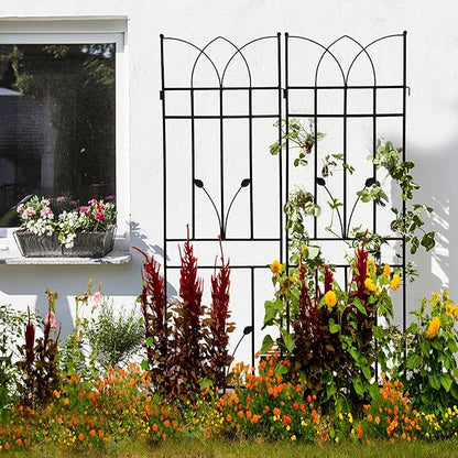 2 Pack Metal Garden Trellis 71" Black Fence Rustproof Garden Trellis for Climbing Plants Support Roses Flower Outdoor Lawn, Black
