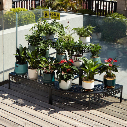 3 Tier Metal Plant Stand,Rectangle or Round Decorative Flower Step,Garden Shelf Flower Pot Holder Storage Organizer Rack for Indoor Outdoor Use
