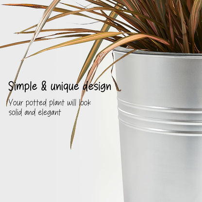 KOL 28'' Tall Galvanized Steel Planter Pot - Flower Pot with Water Level Indicator for Plants - 2-Pack Self Watering Planters - Round Silver Powder Metal Planter Box - Indoor Outdoor Grande Plant