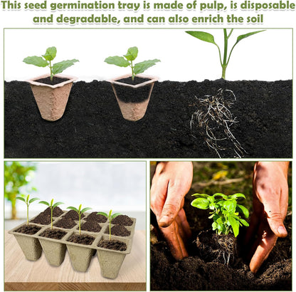 PINVNBY 432 Cells Seed Starter Tray 36 Packs Biodegradable Peat Pots for Seedlings Disposable Seedling Starter Trays with 36 Labels and 2 Transplant Tools