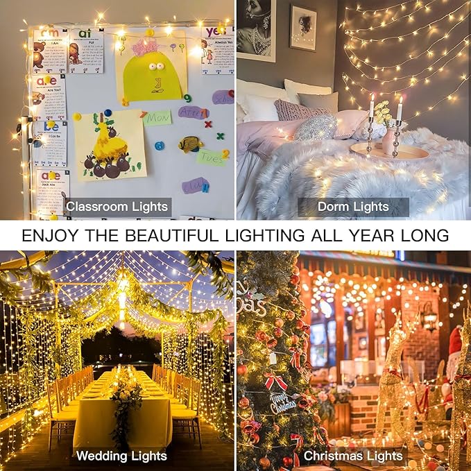 suddus 300 Led Connectable Christmas Lights Outdoor Waterproof, 99ft Christmas Tree Light Plug in with Remote, Warm White String Lights Indoor for Xmas Holiday Yard Party Porch Patio Garden Decor