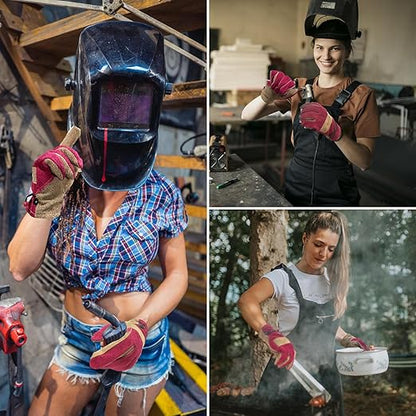 Women's Cotton Lined Leather Work Gardening Gloves, Rose Trimming, TIG/MIG Welding, Construction, Farm, Ranch Flexible Cowhide Gloves. Comfortable, Durable (Medium)