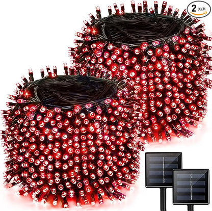 2 Pack 480 LED Solar Chrismas Lights Outdoor, 170 FT Super Long Solar String Lights for Outside with 8 Modes & Memory Function, Waterproof Twinkle Light for Xmas Tree Yard Party Decorations (Red)