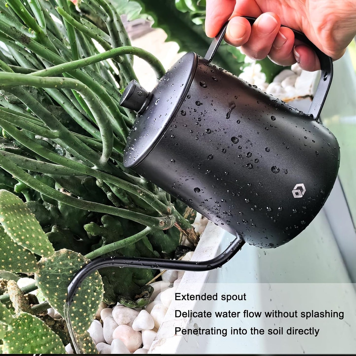 OFFIDIX Watering Can for Indoor Plants,Long Spout Metal Stainless Steel 21 oz/600 ml Watering Can with 14 oz/400ml Glass Plant Mister Spray Bottle for Plant Bonsai