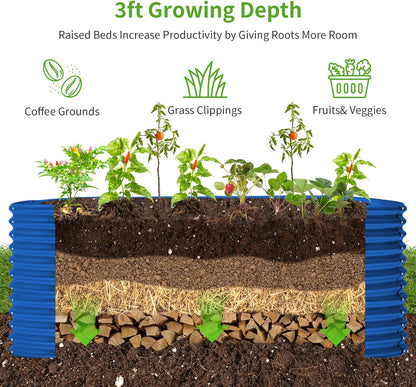 Land Guard 8x4x3ft Oval Galvanized Raised Garden Beds, Large-Capacity Metal Planter Box Outdoor, Durable Deep Raised Garden Bed 3ft Tall, Raised Beds for Gardening Vegetables, Royal Blue