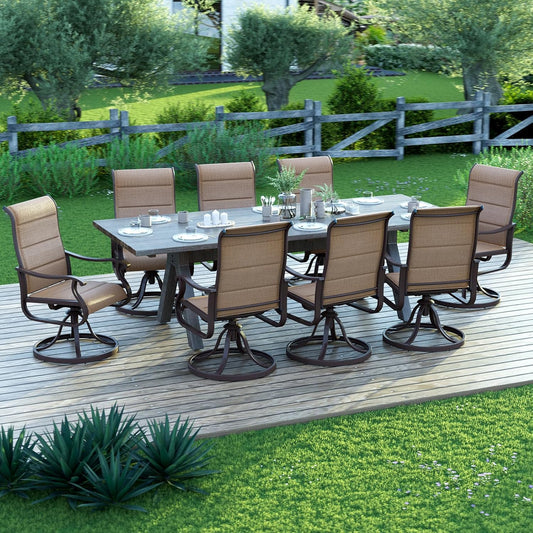 Amopatio Padded Patio Swivel Chairs Set of 8, Outdoor Dining Chairs with Ultra Soft Textilene High Back Seat & Metal Rocker Frame, for Backyard Deck Lawn Garden, Brown