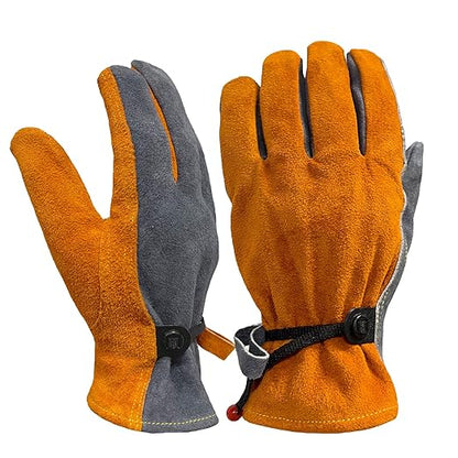 Leather Work Gloves for Women with Cotton Lining, Thorn Proof Gardening Gloves for TIG/MIG Welding, Construction (Orange, Medium)