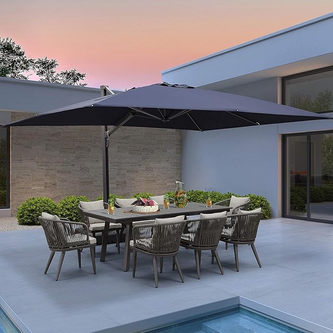 PURPLE LEAF 10' X 13' Patio Umbrella Large Rectangle Outdoor Aluminum Offset Umbrella with 360-degree Rotation Cantilever Umbrella for Garden Deck Backyard Pool Navy Blue