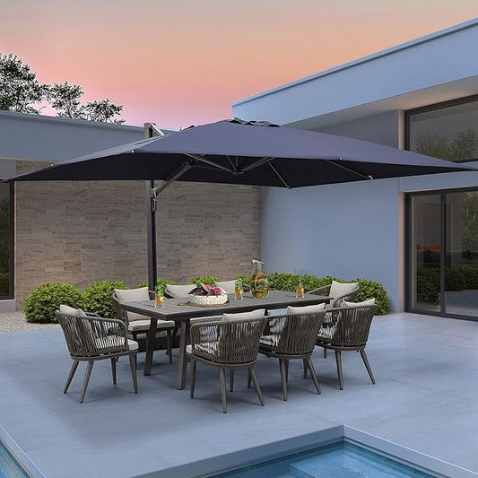 PURPLE LEAF 10' X 13' Patio Umbrella Large Rectangle Outdoor Aluminum Offset Umbrella with 360-degree Rotation Cantilever Umbrella for Garden Deck Backyard Pool Navy Blue