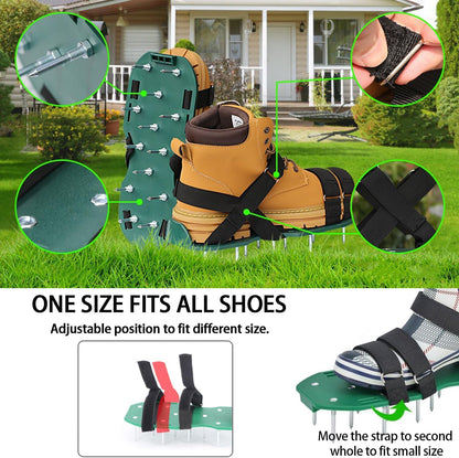 Aerator Shoes for Lawn, Long Spike Shoes for Self Levelling Floor with Hook & Loop Straps, Including Stainless Steel Shovel and Work Gloves, Spiked Aerating Sandals for Yard Patio Garden Grass Lawn