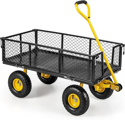 Utility Garden Cart, 900 lbs Capacity Heavy Duty Wagon Cart with Rotating Handle, Removable Sides & 10" Wheels, Metal Utility Cart for Outdoor Hauling & Gardening