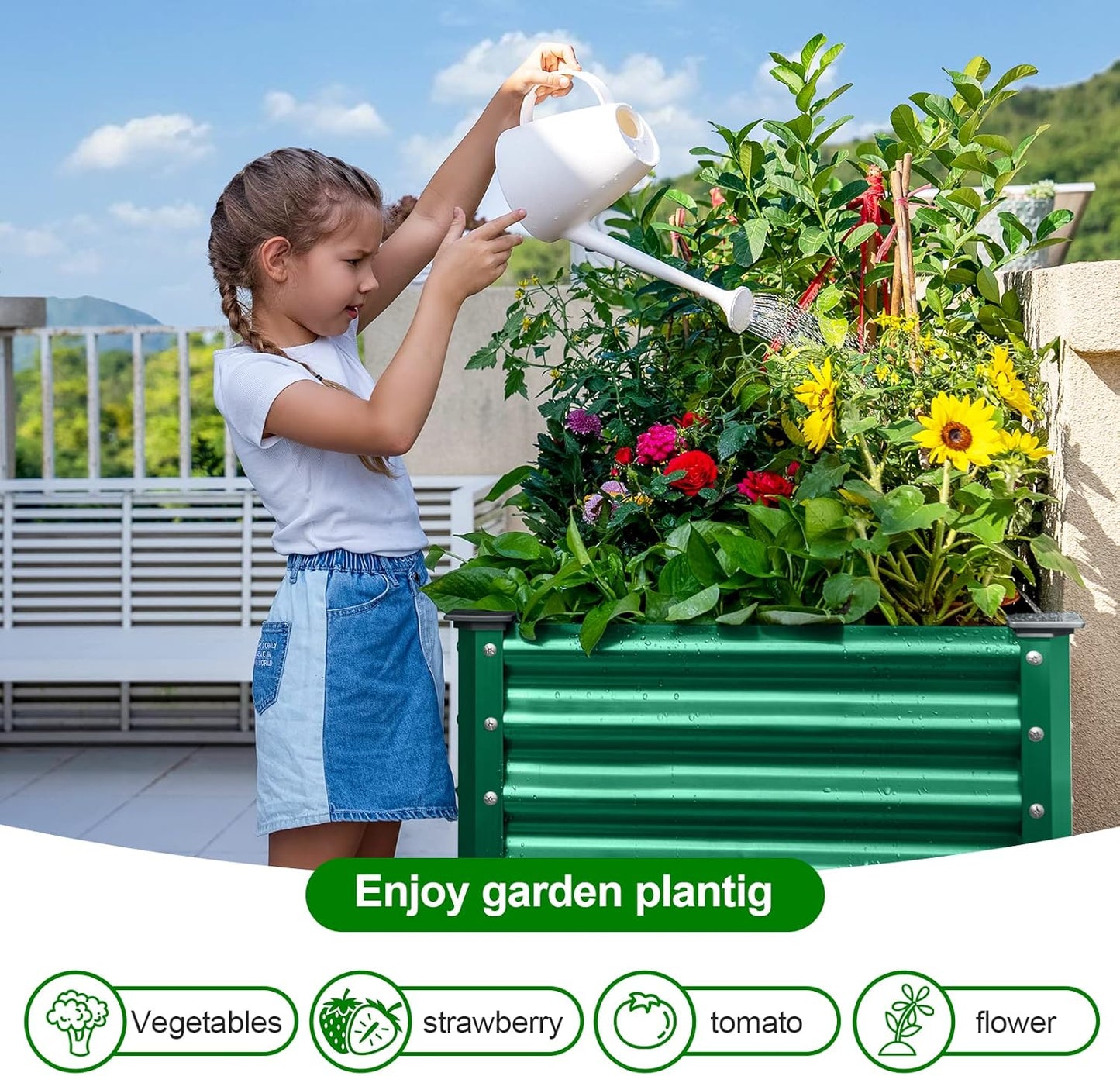 Land Guard Galvanized Large Metal Raised Garden Bed with Legs for Vegetables (Green)
