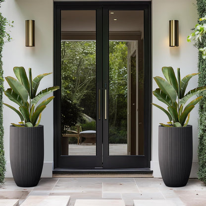 Kante 24 Inch Tall Round Concrete Planter, Large Indoor Outdoor Plant Pots with Drainage Hole and Rubber Plug, Modern Decorative Garden Pots for Home Patio Porch, Textured Black