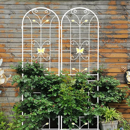 2 Pack Metal Garden Trellis 86.7" Black Fence Rustproof Garden Trellis for Climbing Plants Support Roses Flower Outdoor Lawn, Cream White