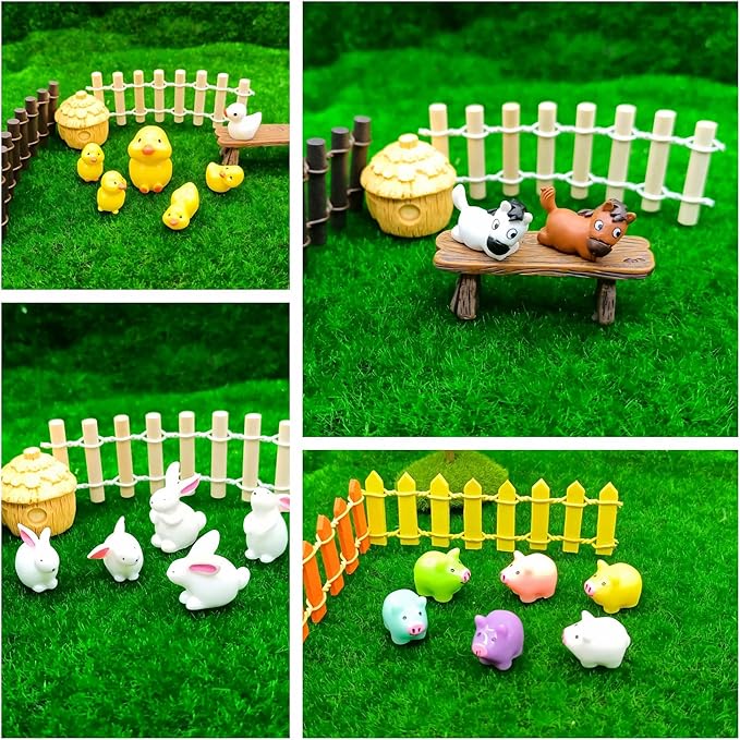 100 Pcs Mini Resin Animals Figures, Farm Tiny Plastic Animals Figurines to Hide Miniature Fairy Garden Decorations Accessories