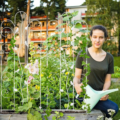 2 Pack Metal Garden Trellis for Climbing Plants Outdoor 61''x 18.5" Rose Flower Support Rustproof Sturdy Leaves Garden Trellis for Vegetables Trellis for Potted Plants - White