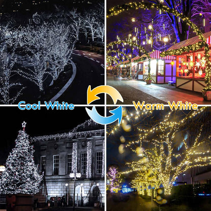 (Warm White ⇋ Cool White) Solar Christmas String Lights Outdoor, 2-Pack Total 80FT 200 LED Solar Twinkle Lights, Waterproof Copper Wire 8 Modes Solar Fairy Lights for Garden Tree Christmas Party Decor