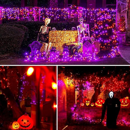 JMEXSUSS 2 Pack Purple and Orange Solar Christmas Lights, Total 400 LED 151FT Color Changing Solar String Lights Outdoor Waterproof for Outside Patio Yard Tree Halloween Christmas Decorations