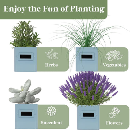 PERFNIQUE Indoor Herb Garden, Herb Garden Planter Set with Tray, Farmhouse Indoor Plant Pots, Windowsill Herb Garden with Drainage(Planter only) for Indoor/Outdoor, Window Pots(Sky Blue)