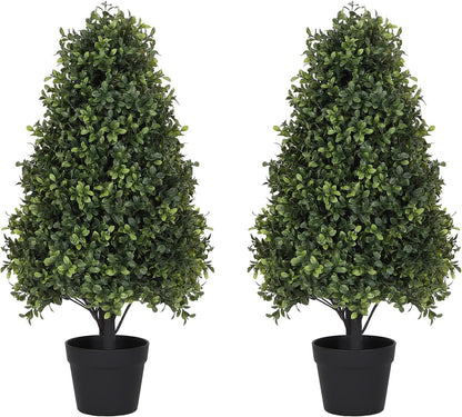 30" Boxwood Topiary Trees Artificial Outdoor Set of 2, UV Resistant Faux Plants for Front Porch Planters, Realistic Cone-Shaped Fake Bushes & Shrubs, 2.5ft Evergreen Decoration