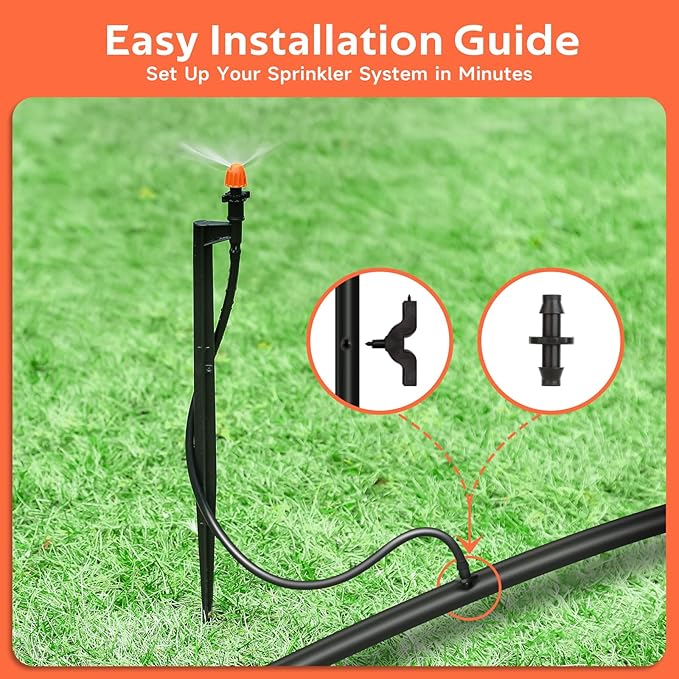 180 Degree Irrigation Sprinkler Heads: Micro Sprinkler Nozzle on 12 Inch Stake with 1/4" Tubing - Drip Spray Emitters for Garden Irrigation System
