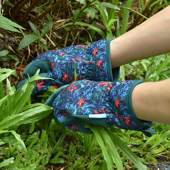Gardening Gloves for Women and Men, Garden Gloves with Touch Screen, Thorn Proof Puncture Resistant Working Gloves, Gardening Gifts for Women,Blue-red-green flowers M
