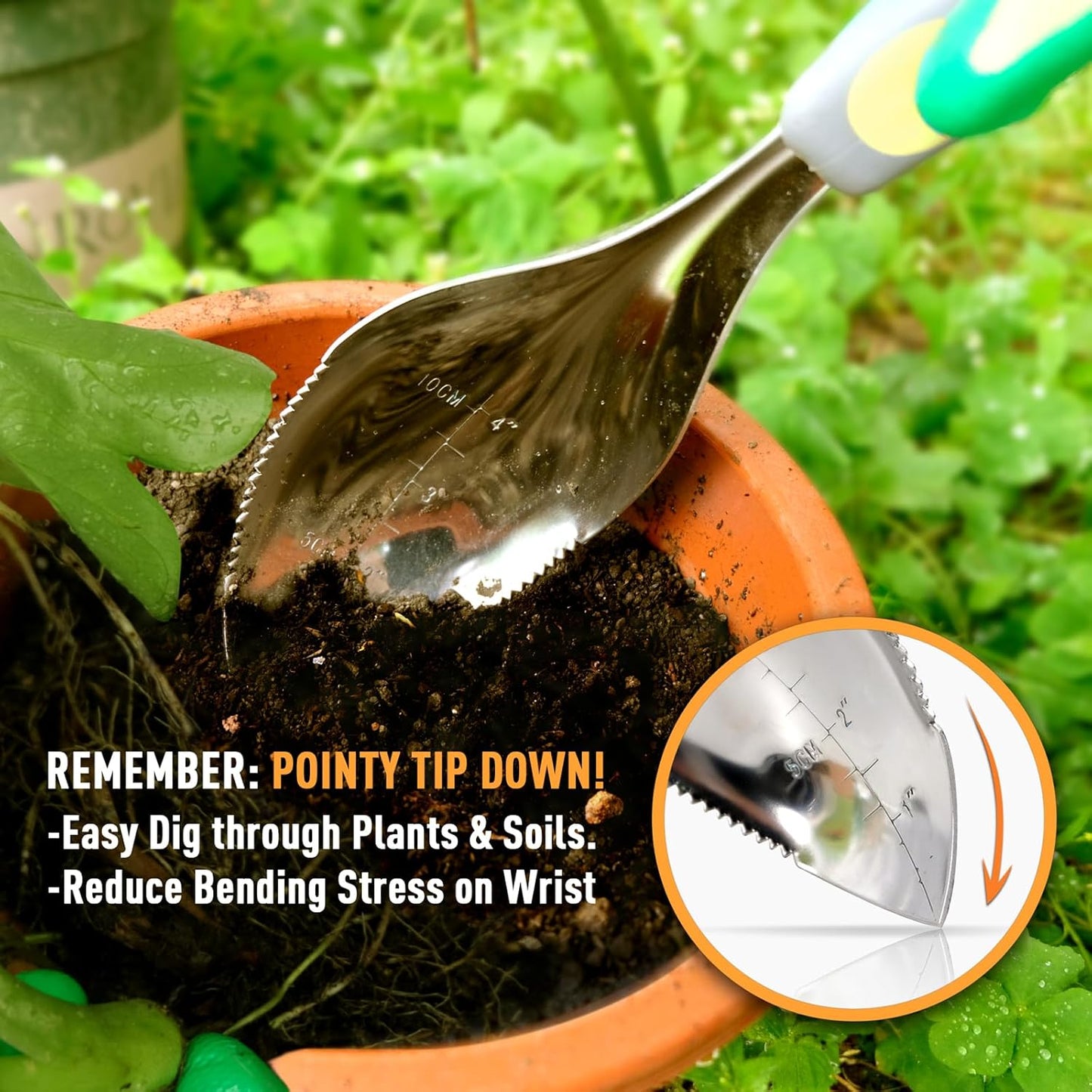 Jardineer 2Pack Garden Trowel, Stainless Steel Hand Shovel with Ergonomic Handle, Multi-Use Soil Scoops for Digging, Planting, Transplanting, Cultivating(Blue)