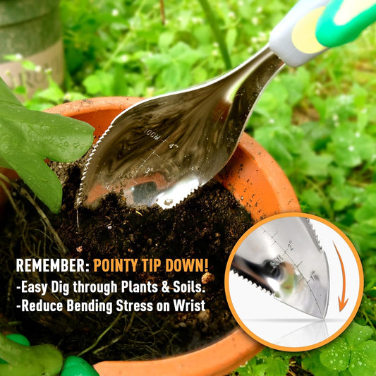 Jardineer 2Pack Garden Trowel, Stainless Steel Hand Shovel with Ergonomic Handle, Multi-Use Soil Scoops for Digging, Planting, Transplanting, Cultivating(Blue)