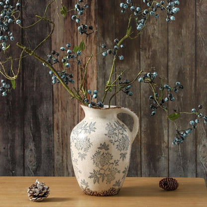 Enra Vintage vase with Handle,Blue and White Ceramic Decorative Flower vase, Chinoiserie Floral Vase,Large Rustic Vases for Home Decors, Living Room, Bookshelf, Office，9.7 inch