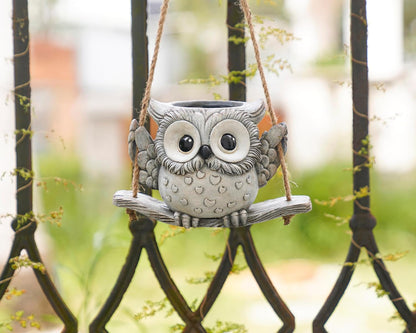 Swing Owl Hanging Planters for Indoor Plants, Cute Small Succulent Pots with Drainage Hole, Unique Resin Plant Hangers Outdoor, Hanging Plant Holder for String Of Pearls, Gift Ideas for Mother