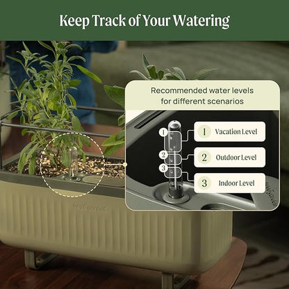 Vego Garden Herb Indoor Plant Box, Self Watering Planters Pots for Indoor Plants with Trellis for Kitchen Window Sill or Countertop Plants Cage - Fog Gray