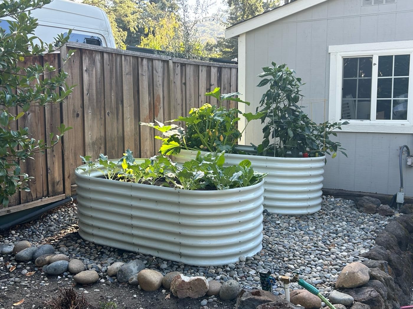 A ANLEOLIFE 6X3X2 ft Galvanized Raised Garden Beds Outdoor-2 Pack, Oval Large Metal Deep Root Planter Box for Planting Vegetables Flowers Herb, Anti-Rust & Easy-Setup, Antique White