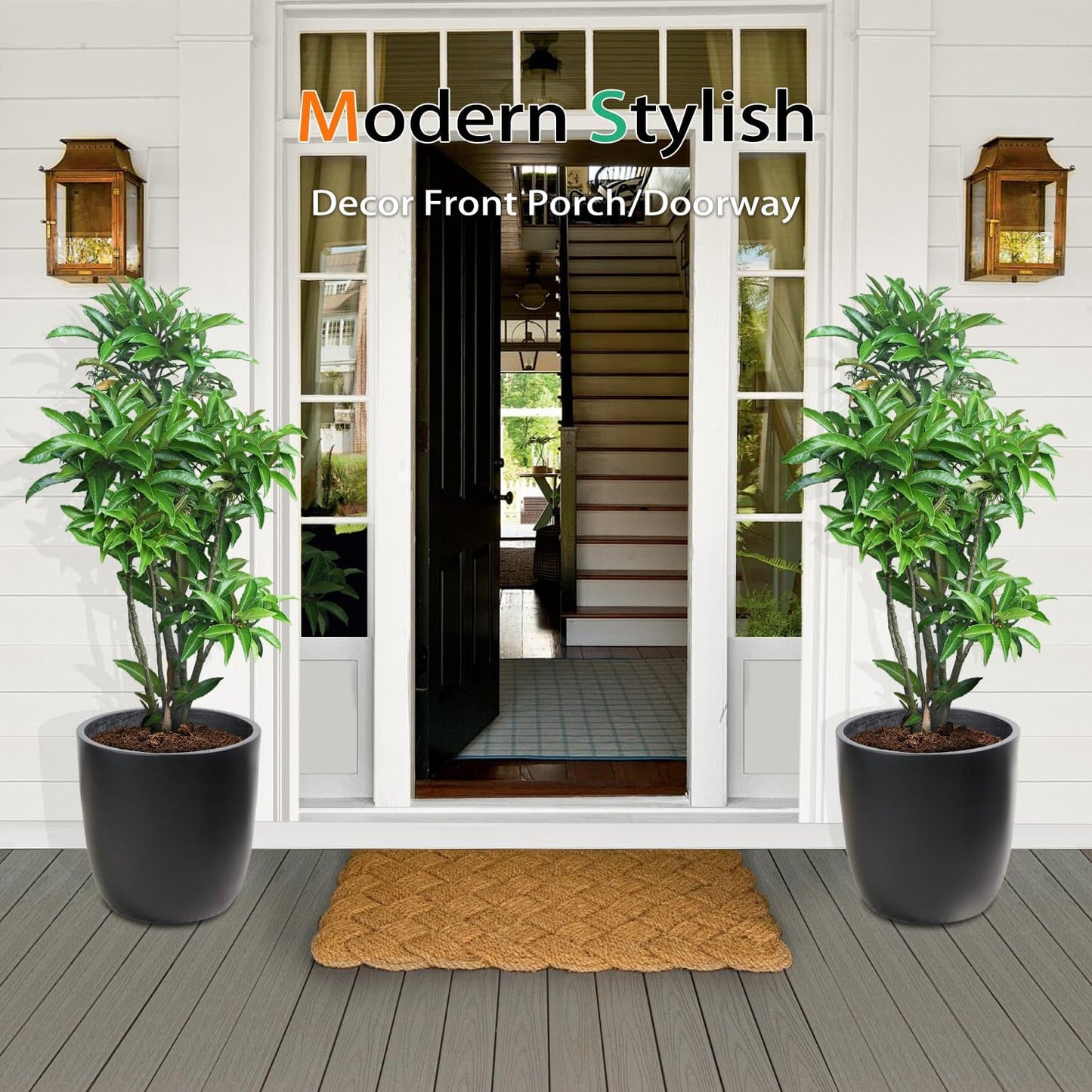 Concrete Planter Outdoor Indoor, Large Cement Plant Pots for Trees Flowers (Black, 18 inch)