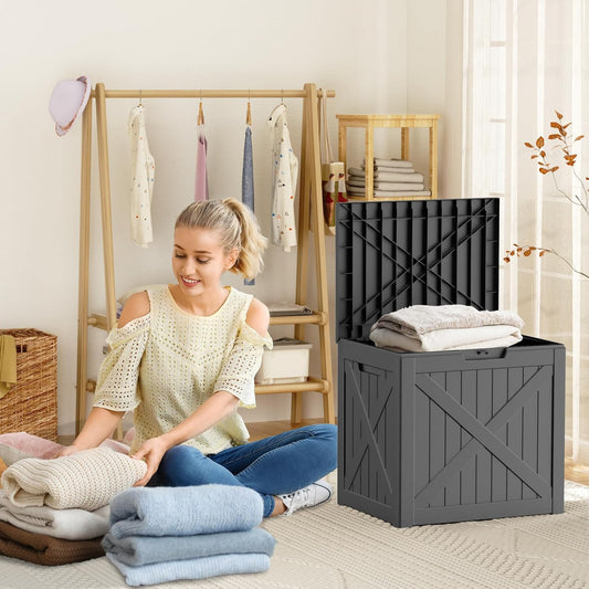 32 Gallon Outdoor Deck Box,Storage Lockable Waterproof Patio Furniture,Garden Tools,Cushions,Pool Accessories Outside Storage Resin Box(Blackn)