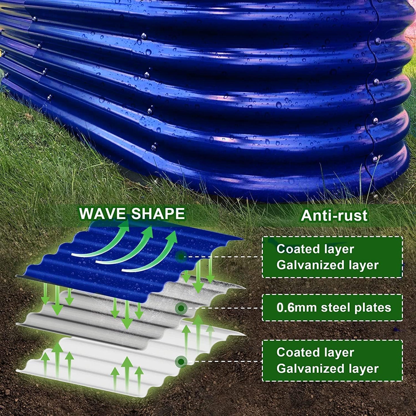 Olle Galvanized Raised Garden Beds 32" Tall Metal Plant Boxes for Outdoor Vegetables, 12-in-1 Garden Bed, Cobalt Blue