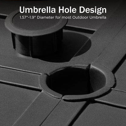 PHI VILLA Large Outdoor Square Dining Table for 8, 60" Metal Steel Slat Table with Umbrella Hole, Weather-Resistant Dining Fruniture for Patio, Deck, Backyard, Porch - Black