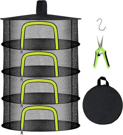 4 Layer Herb Drying Rack, Hanging Mesh Net, Foldable Plant Drying Rack With U-Shaped Zipper, Garden Trimming Shears and Hooks, For Drying Herbs Plants, Fruits, Seafood, Clothing(4 Layers-23.62'')