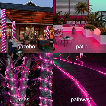 Pink Solar Rope Lights for Outside - 100 LED 33 FT Solar Powered String Lights Pink Fairy Light with 8 Lighting Modes, Outdoor Rope Light Waterproof for Christmas Wedding Garden Yard Party Home Decor