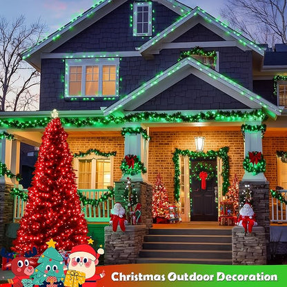 JMEXSUSS Red and Green Solar Christmas Lights Outdoor Waterproof, 2 Pack 100 Led 33ft Color Changing Solar String Lights for Christmas Tree Decor