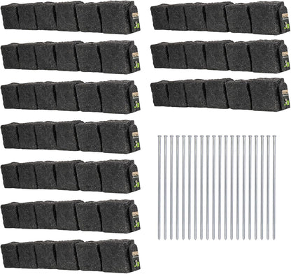 Beuta Landscape Edging | Garden Edging Border | Faux Stone Blocks for Lawn Edging, Flower Beds & Yard Edging – 10 Pack | Each Section Has 6 Blocks 48" L x 4" W x 6.5" H | 20 Spikes | Charcoal