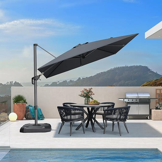 PURPLE LEAF 9 Feet Patio Umbrella Outdoor Cantilever Square Umbrella Aluminum Offset Umbrella with 360-degree Rotation for Garden Deck Pool Patio, Grey