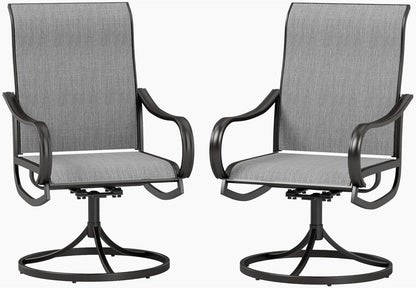 PHI VILLA Patio Swivel Dining Chairs Set of 2, Outdoor Chair with Textilene Mesh Fabric & Black Metal Frame for All Weather Outdoor Lawn Garden Poolside (Gray)